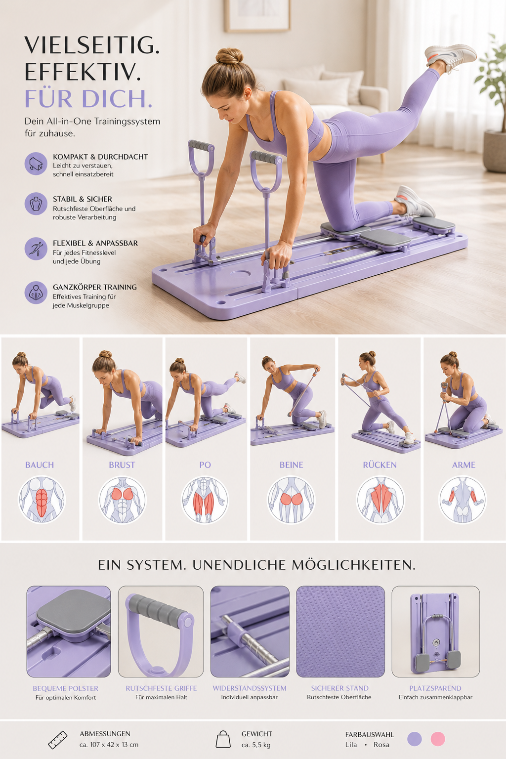 Multifunktionales Fitness- & Pilates-Board