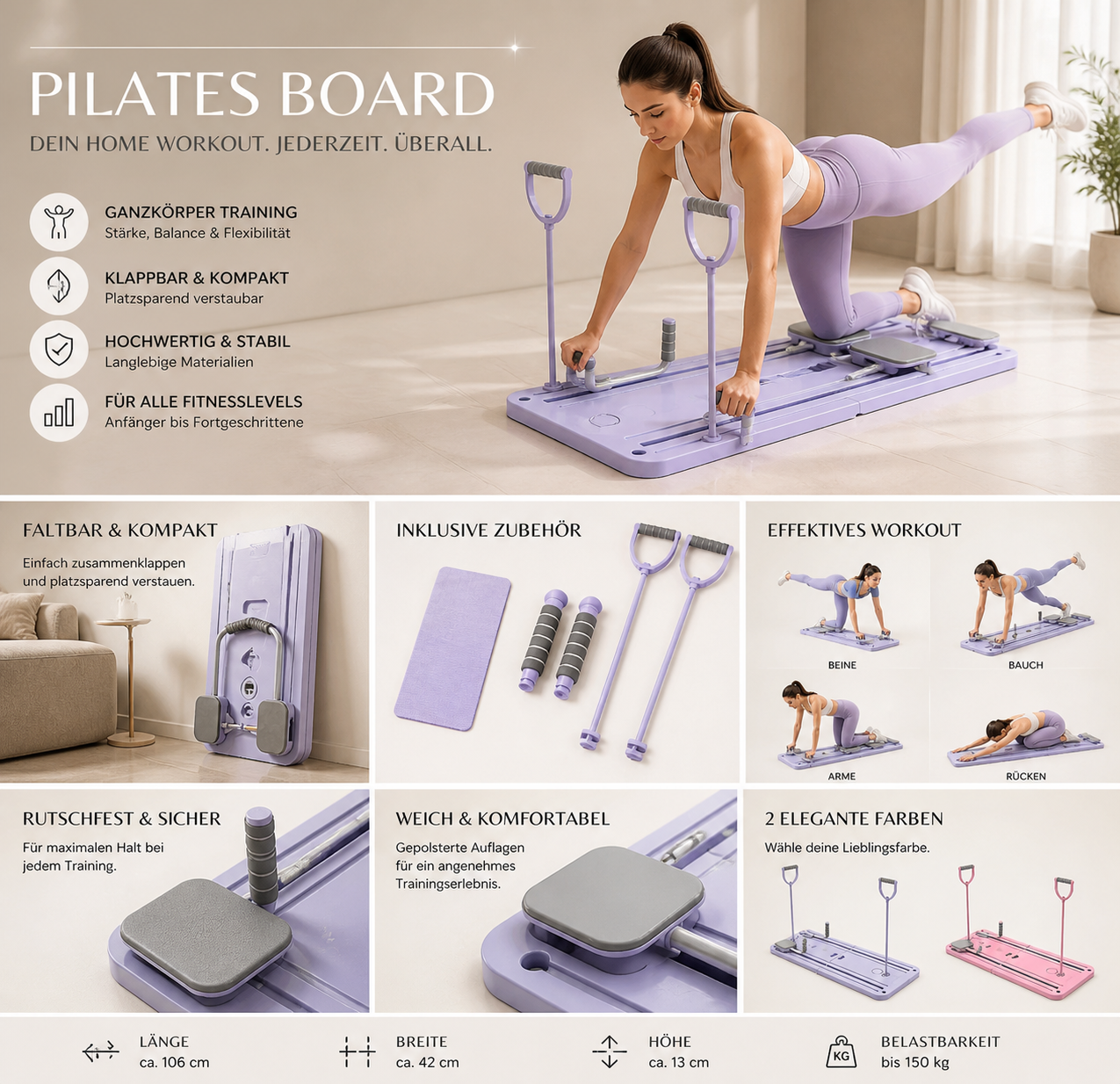 Multifunktionales Fitness- & Pilates-Board