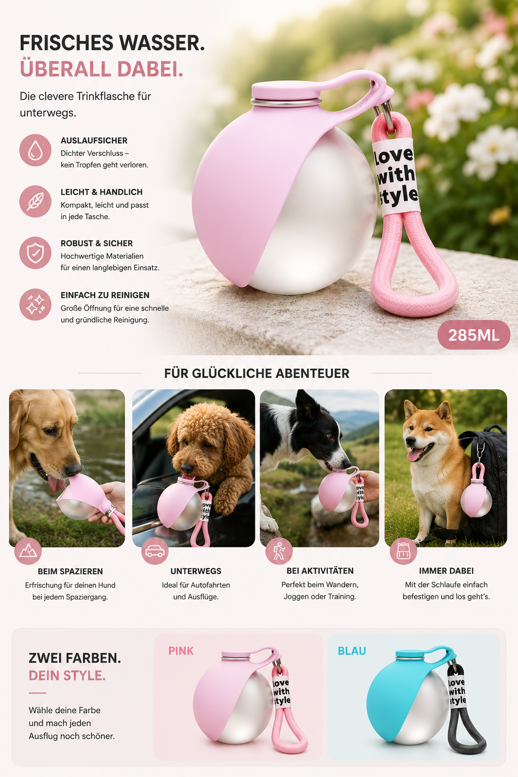 2-in-1 tragbare Hundetrinkflasche
