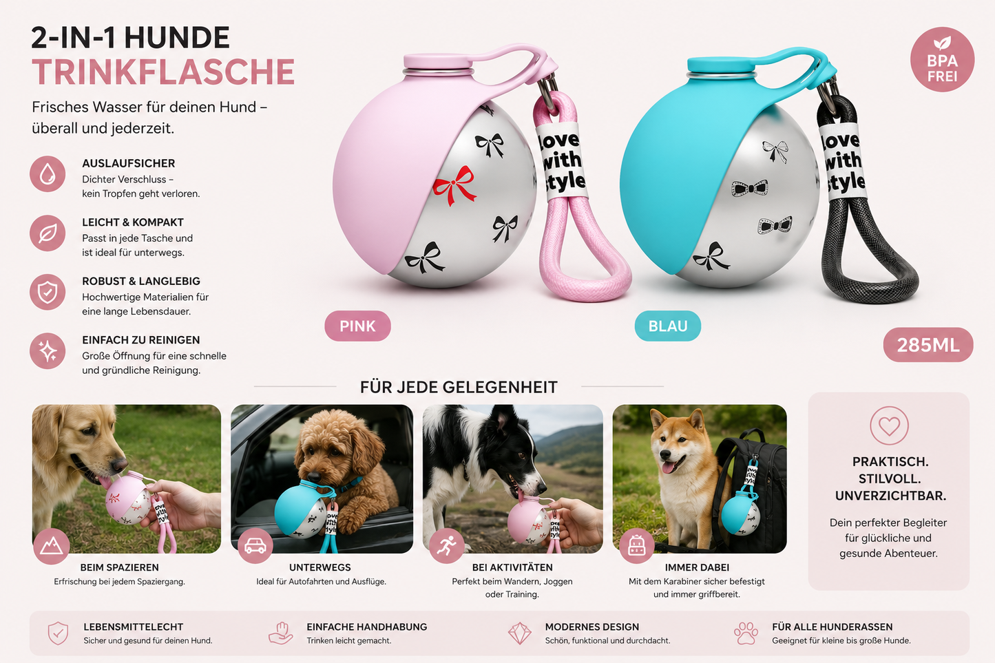 2-in-1 tragbare Hundetrinkflasche