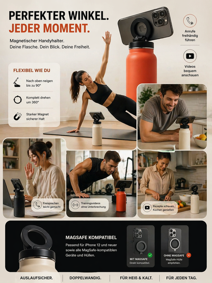 Smart Bottle – Isolierte Sportflasche mit magnetischer Handyhalterung